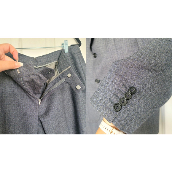 Hugo Boss Virgin Wool 40R Tailored Suit Jacket Pant 2 PC Gray Blue Set $1449 - Picture 8 of 12